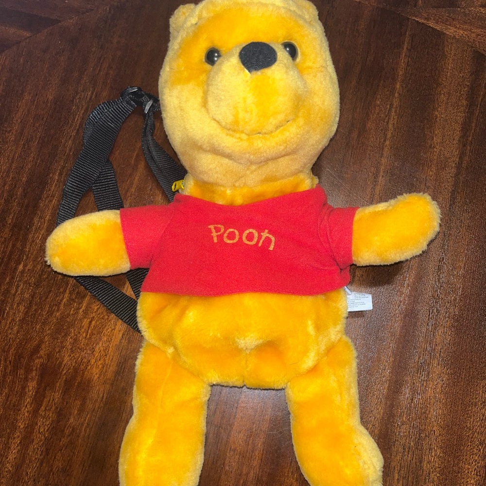 Disney Winnie The Pooh Bear Plush Backpack Adjustable Straps Zipper Pouch